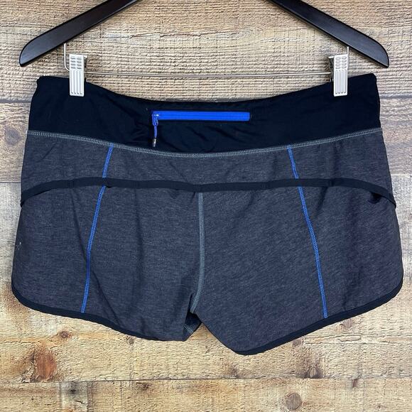 Lululemon Speed Shorts Heathered Black Lakeside Blue SZ 8 - Picture 4 of 10